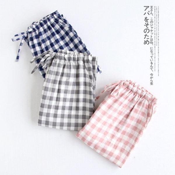 

women's pants & capris 100% cotton sleep bottom women long casual mom drawstring solid color sleepwear show thin soft big plaid pa, Black;white