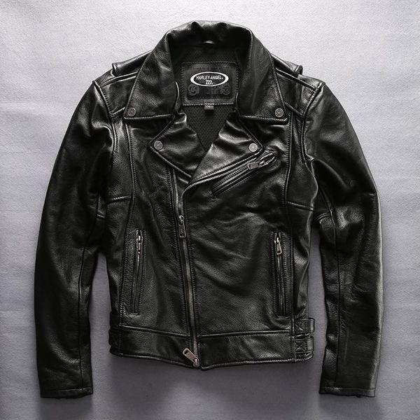 

men's leather & faux 2021 motorcycle with pig pattern fashion brand moto biker jacket men lapel genuine coat male, Black