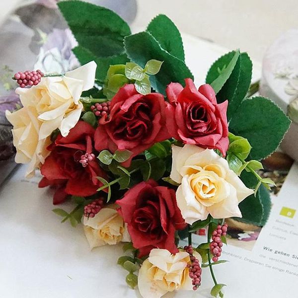 

party decoration vintage silk artificial flowers small rose wedding fake festival supplies home decor bouquet decorative & wreaths
