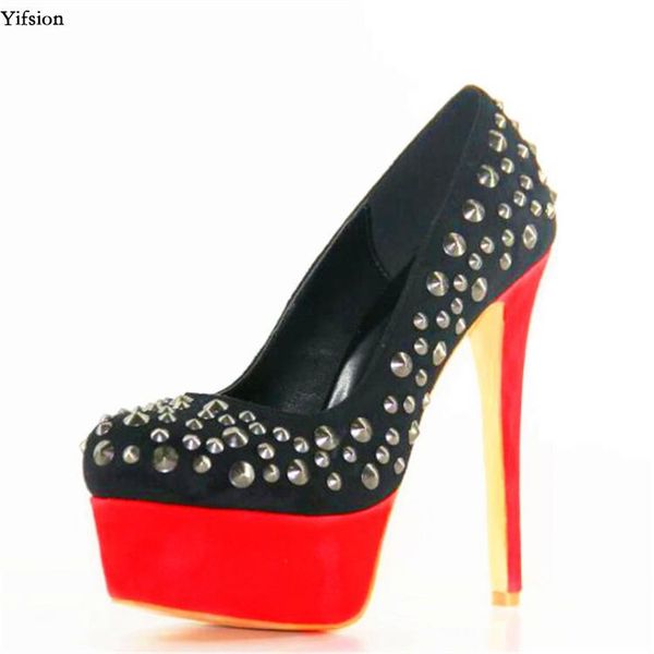 

dress shoes olomm women platform pumps stiletto thin high heels rivets round toe black party us size 4-.5