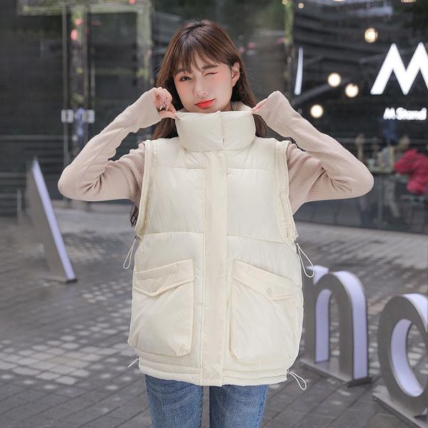 

women's vests 2021 winter vest women coat female waistcoat stand-up collar sleeveless slim fashion ladies coats black, Black;white