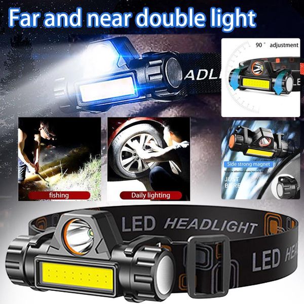

powerful xpe+cob headlamp usb rechargeable headlight outdoor camping head light waterproof lamp by 18650 battery headlamps