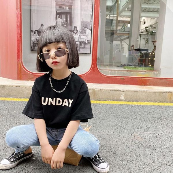 

girls boys printed t-shirt summer fashion cotton short sleeve kids clothes 2-7 years t-shirts, Blue