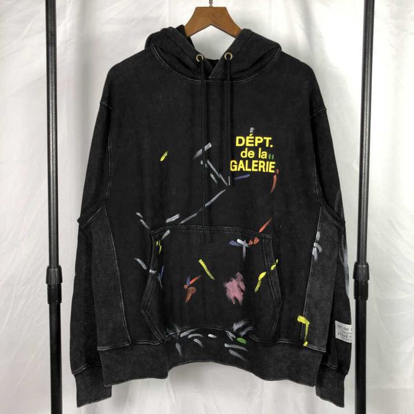 

high street gallery dept same ink splashing graffiti wash make old loose hooded sweater for men and women9lwl, Black