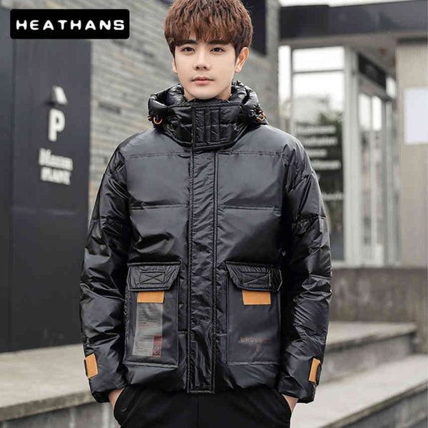 

-below 20 degre casual hoodie autumn winter men's white warm duck down et parka coat, Black
