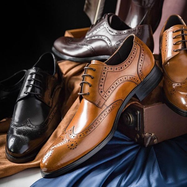 

dress shoes men fashion brogue spring autumn lace up pu leather simplicity banquet round toe fat comfortable chaussure homme xm584, Black