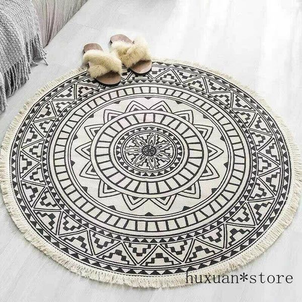 

carpets retro round carpet cotton tassels rug yarn dyed tapestry mat home decoration