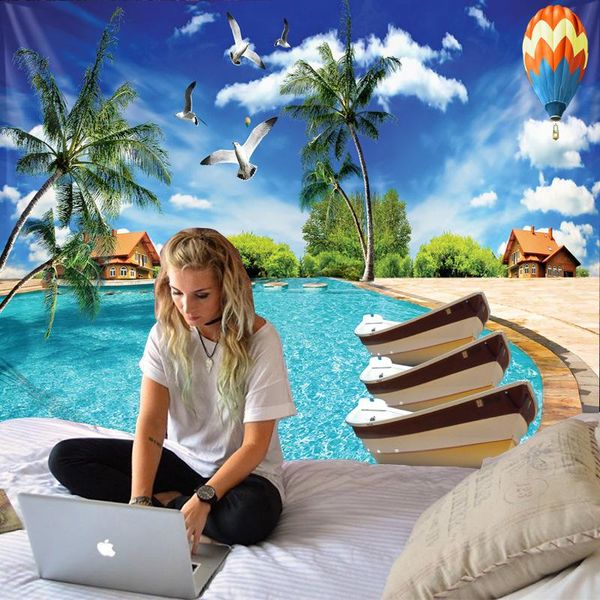 

tapestries 3d tapestry large size sofa cover picnic cloth colorfast quality beach view printed background pograph valance