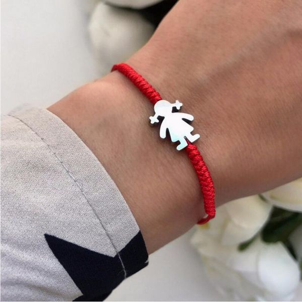 

charm bracelets cute stainless steel little girl boy bracelet lucky red rope thread braided adjustable for women men couple gift, Golden;silver