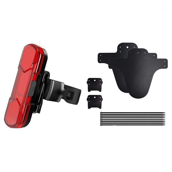 

set bicycle accessories: 1 usb charging led warning lights red & fender