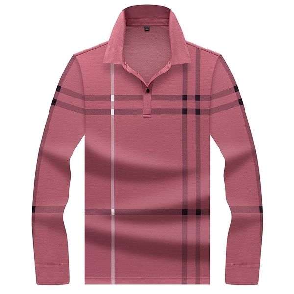 

polo shirt men's long sleeve polo 100% cotton lattice polo shirt new arrivals male casual business polos 8607 210401, White;black