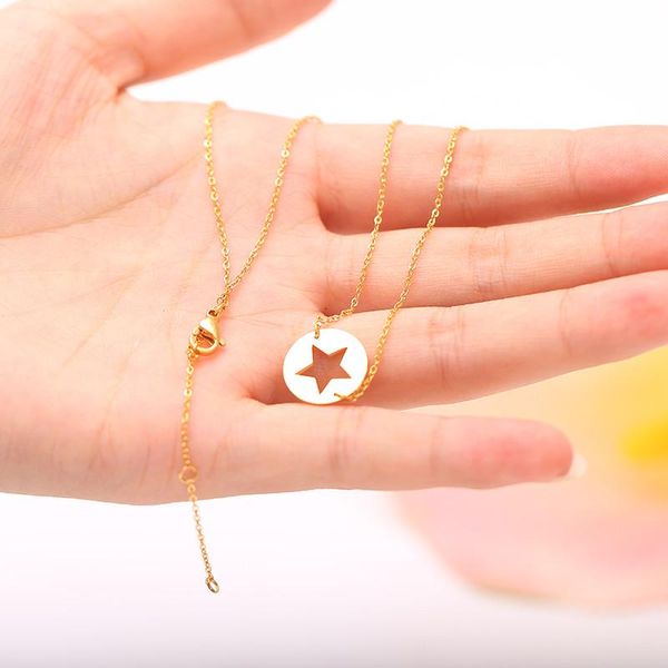 

pendant necklaces 2021 jewelry round star necklace girl men chain gift gold sliver plated stainless steel, Silver