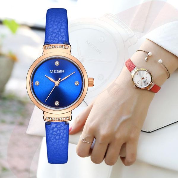 

wristwatches megir watch luxury quartz woman leather wristwatch watches women fashion girl clock 2021 relogio feminino gift box, Slivery;brown