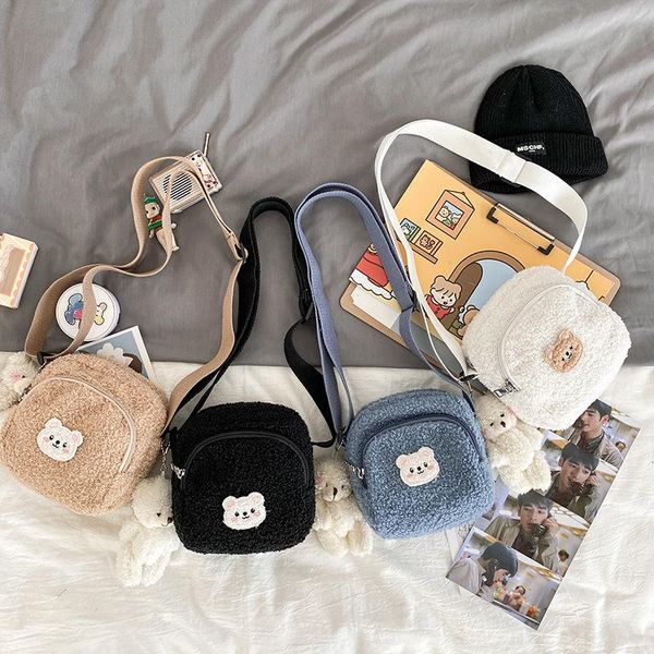 

evening bags 2021 autumn and winter cute bear messenger bag women plush mobile phone girls small shoulder