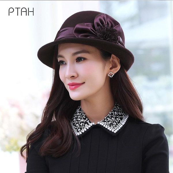 

stingy brim hats [ptah] fashion fedoras for women temperament elegant 2021 autumn winter warmer caps ladies 100% wool high quality, Blue;gray