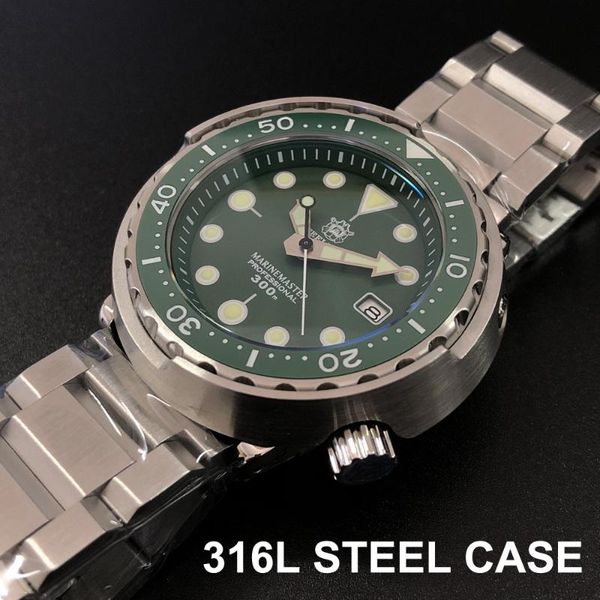 

men watch 300m waterproof japan nh35 movement sapphire mechanical full steel dive relogio masculino wristwatches, Slivery;brown