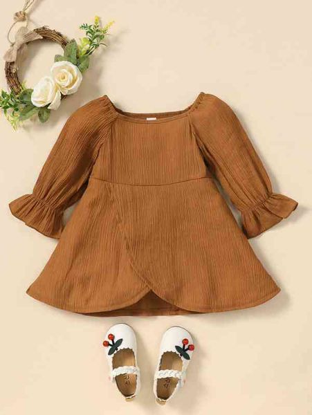 

baby flounce sleeve tulip hem dress she, Red;yellow