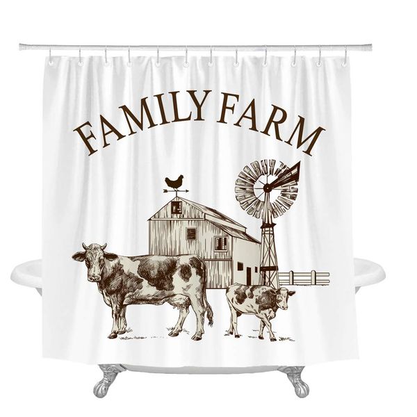 

family farm cow mill rustic shower curtain vintage farmhouse bathroom decor with hooks 72 x 72 inches
