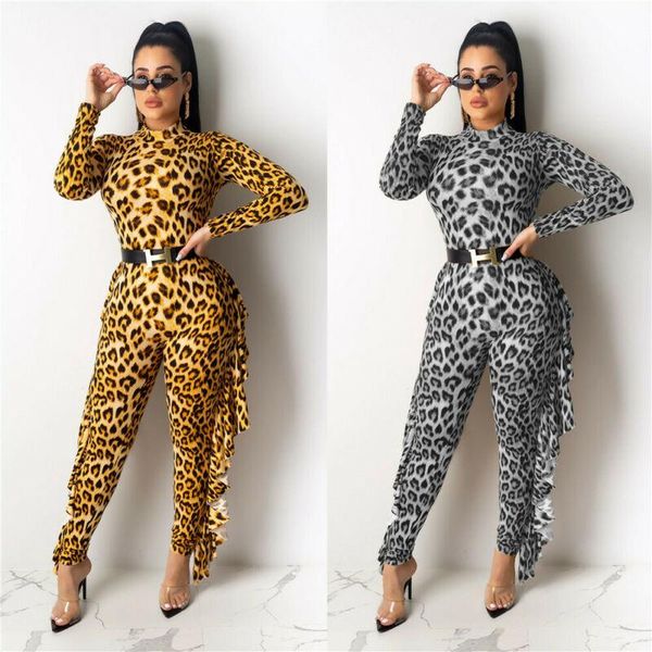 

women's jumpsuits & rompers fashion slim womens playsuit casual long sleeve high neck leopard party romper trousers winter spring jump, Black;white