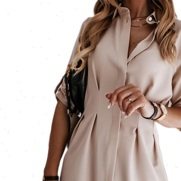 

irregular long summer fashion casual womens blouses half sleeve button down ol blouse solid color loose work wear, White