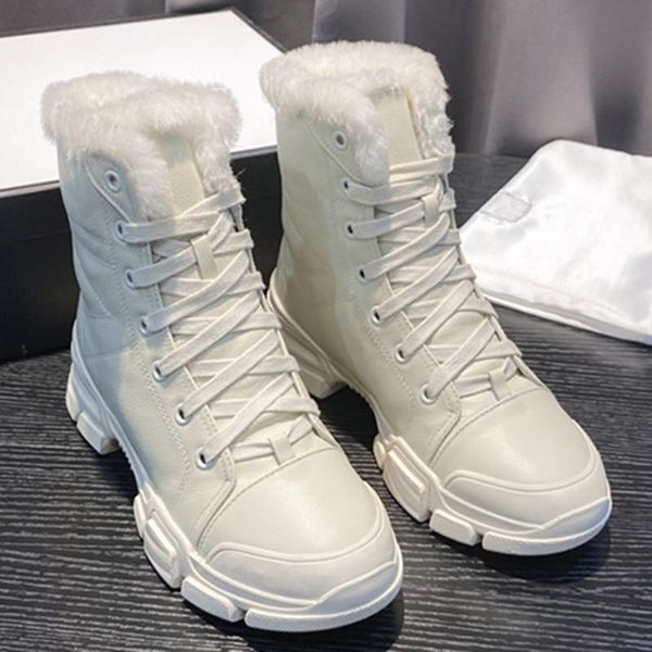 

boots plush lace-up snow genuine leather woman shoes round toe women thick bottom zapatos de mujer winter warm 2021, Black
