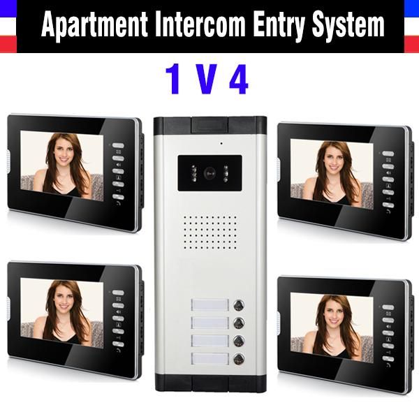 

apartment intercom system 7 inch monitor 4 units video doorbell door phone speakerphone kit for house phones