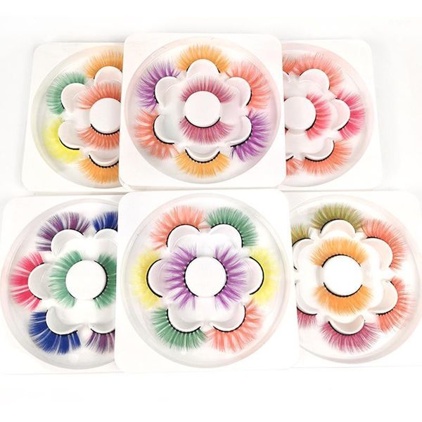 

4/5 pairs classy colorful rainbow silk fiber eyelashes cruelty 3d natural fluffy colored mix colors cilias set false1