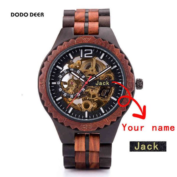 

clock water-tight mechanical dodo herten gentlemen automatic wood forsining male engraving brandname text private poison, Slivery;brown