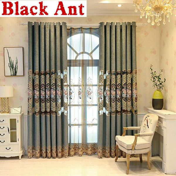 

curtain & drapes chinese style hollow-out embroidery curtains villa bedroom luxury semi-blackout window fabric living room cortina x813f