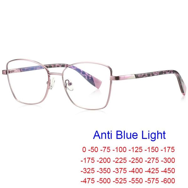 

sunglasses 2021 trendy office optical myopia glasses women anti blue light metal pink frame prescription shortsighted eyewear -2 -3, White;black