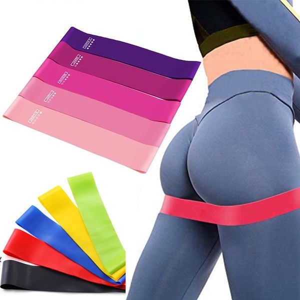 

5-pack resistance loop bands set fitness exercise band strength training pilates for legs and glutes pink gradient carry bag