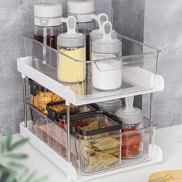 

storage bottles & jars kitchen 2 tier transparent spice drawer rack bathroom cosmetics double jewelry makeup lipstick organizer