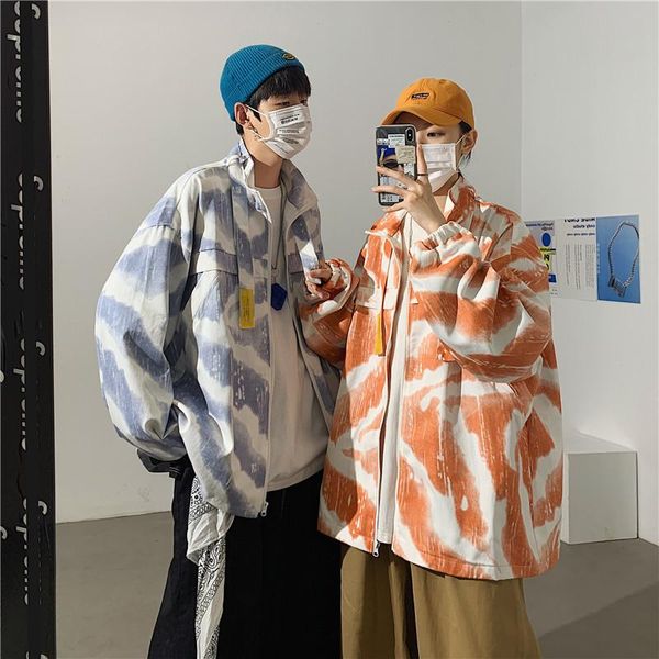 

men's jackets qiwn autumn jacket casual loose tie-dye windbreaker men bomber, Black;brown