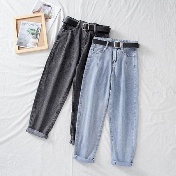 

high waist jeans women harem pants loose casual korean mom jean vintage female denim trousers plus size pantalon with belt women's, Blue
