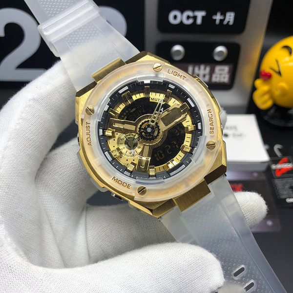 

7-mens watches fashion sports rubber strap military shock waterproof all pointer work digital chronograph designer montre de luxe watch, Slivery;brown