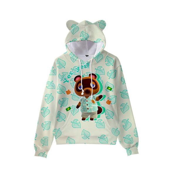 

men's hoodies & sweatshirts 3 to 14 years kids animal crossing cat ears 3d hoodie sweatshirt tom nook leaf children jacket pullover, Black