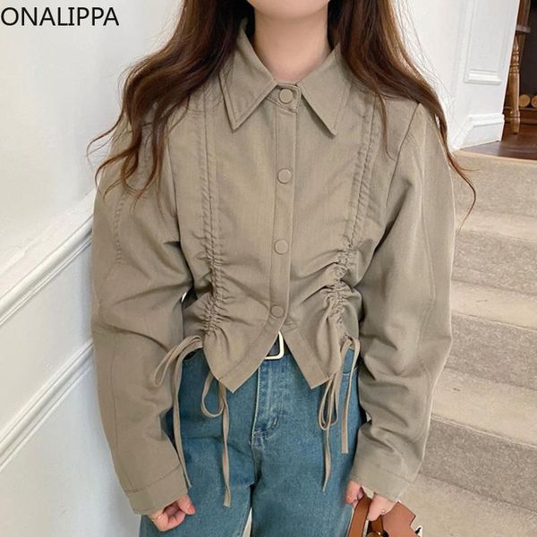 

women's jackets onalippa autumn female coats korean chic personalized retro lapel single-breasted design drawstring loose puff sleeve j, Black;brown
