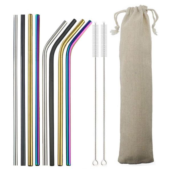 

drinking straws reusable straw 18/10 stainless steel set metal colorful with cleaner brush bar party accessory home