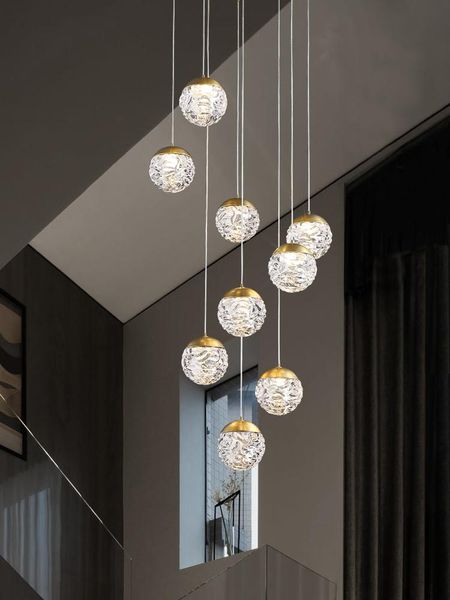 

pendant lamps light luxury villa duplex building chandelier all copper post-modern apartment spiral staircase long
