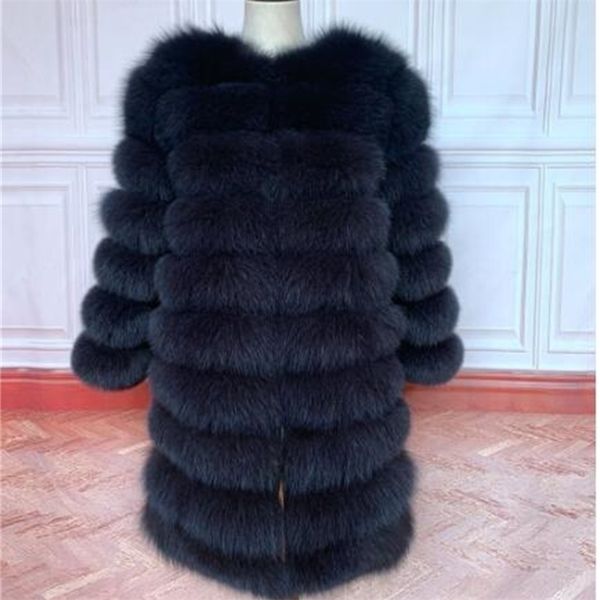 

natural real fur coat winter women long style genuine jacket female quali-1ty 100% overcoats 211018, Black