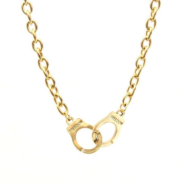 

pendant necklaces the handcuff om gothic punk necklace for women 6mm rolo cable chunky heavy chain stainless steel collar choker, Silver