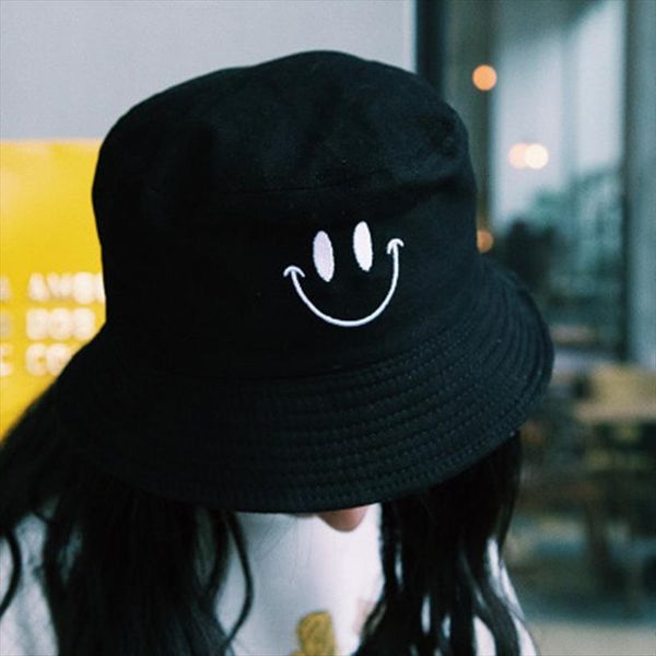 

dropshipping smile face bucket hat foldable cap beach sun street bob hip hop hunting women men hats harajuku cotton fisherman, Blue;gray