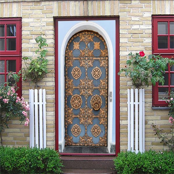 

wall stickers retro simulation wooden door art mural bedroom living room diy decorative painting waterproof wallpaper