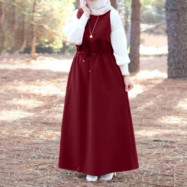 

ethnic clothing zanzea women dubai abaya kaftan dresses ladies sleeveless crew neck sundress muslim fashion islamic plain swing dress retro, Red