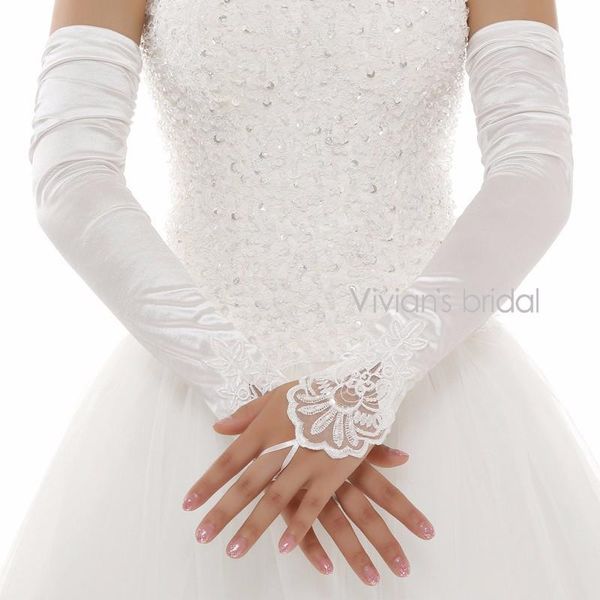 

bridal gloves long satin white or ivory lace wedding fingerless bride womens elegant