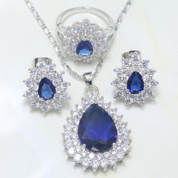 

earrings & necklace otogo transing the blue zircon of sea jewelry set silver color pendant rings for women gift box s9069