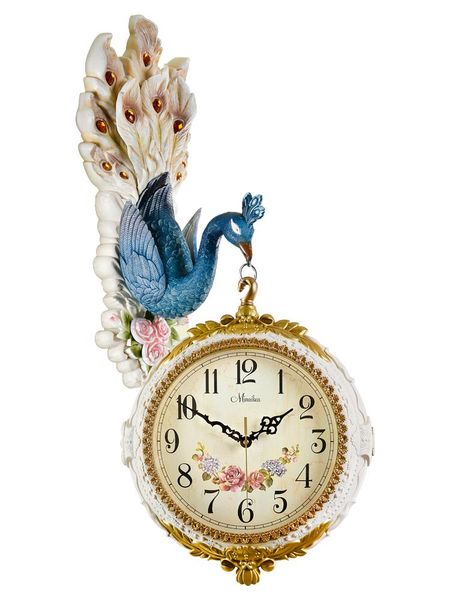 

european peacock double-sided wall clock living room clocks creative personality modern art decoration mute wall-mounted t