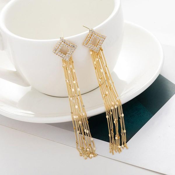 

dangle & chandelier 2021 contracted long metal tassels senior drop earrings elegant fashion sweet crystal geometric fine women, Silver