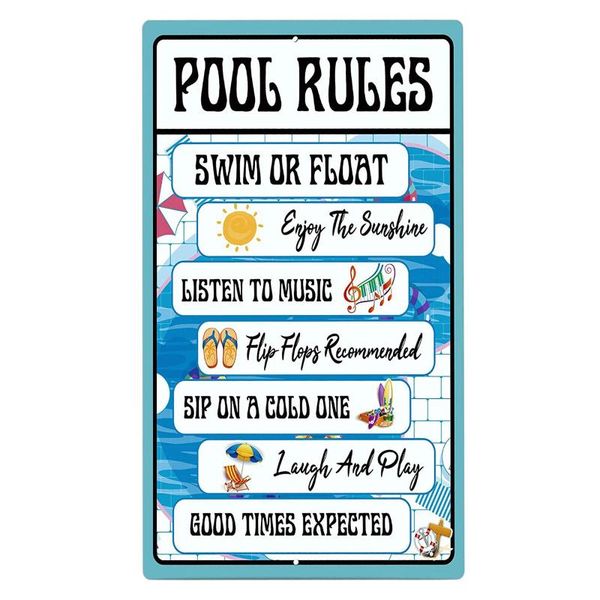 

pool & accessories swimming rules sign plaque metal summer plate wall decor for beach house surf club decorative iron painting #t2p