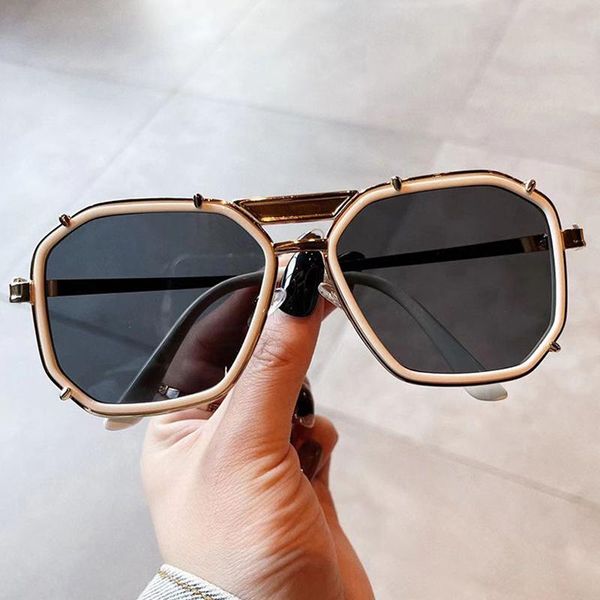 

sunglasses unique polygon irregular claw alloy for women 2021 punk sun glasses men vintage black gradient shade, White;black